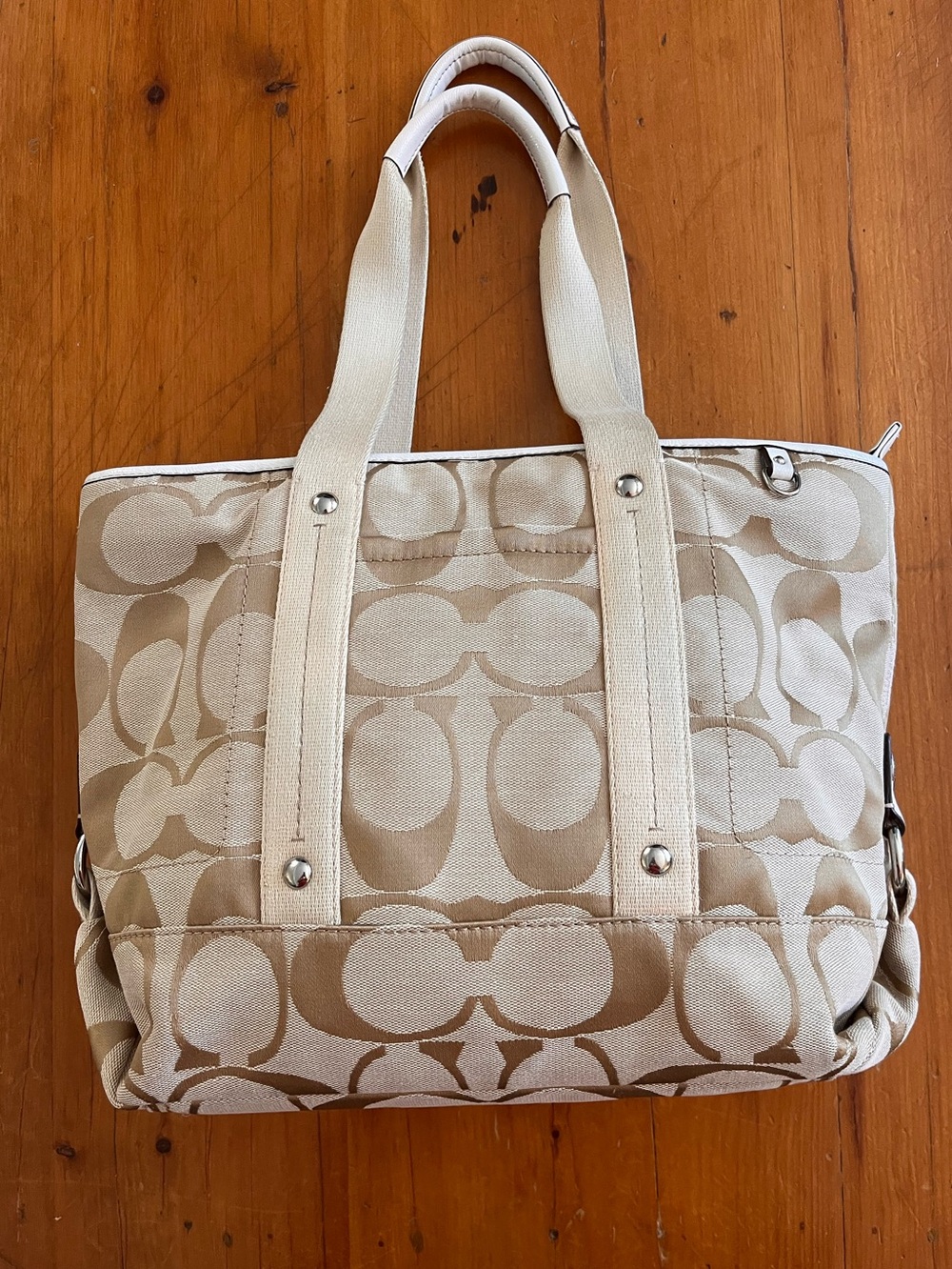 Coach Kyra Signature Daisy Tote Beige Jacquard “C” Canvas 2013